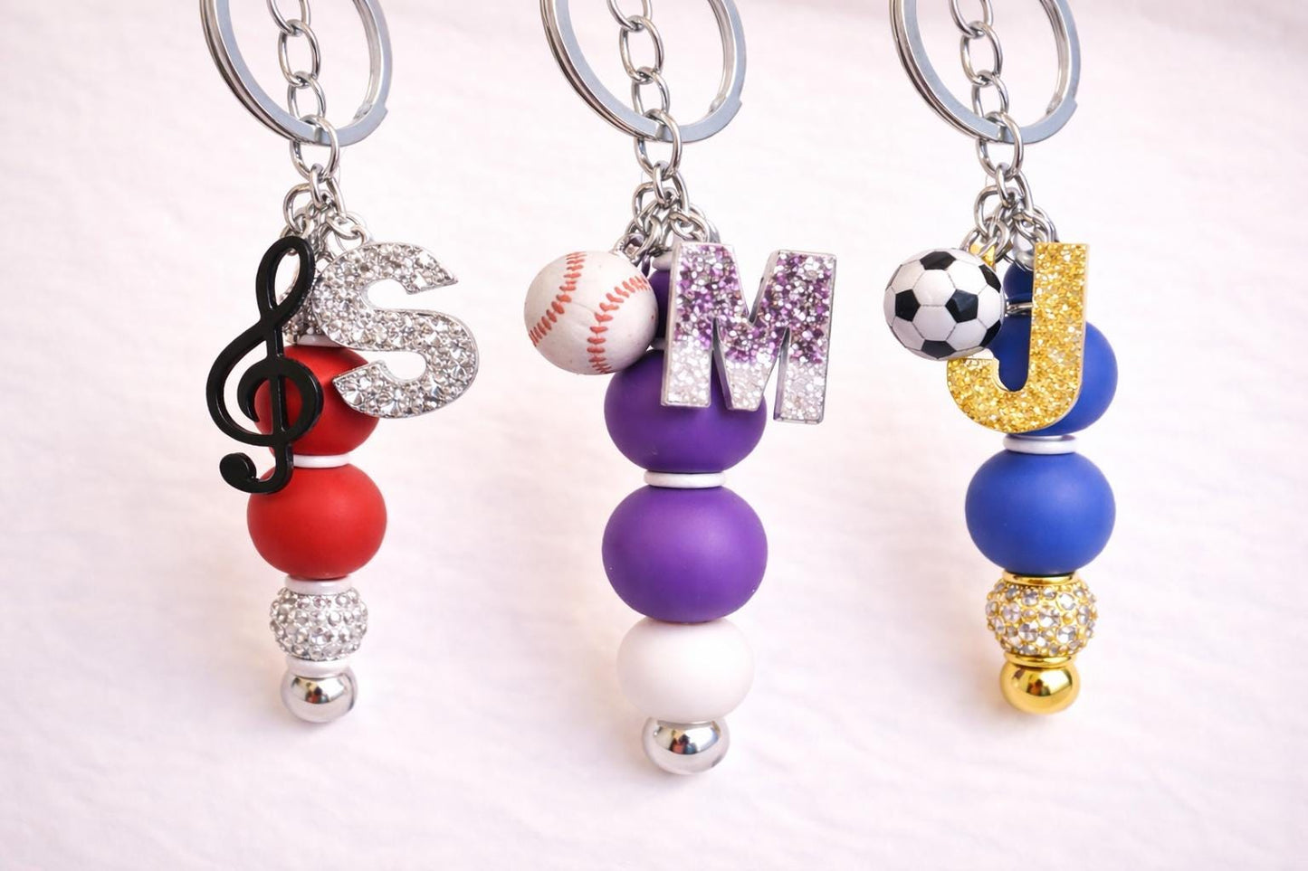 Personalized Initial Keychain: Beaded Charm, Sports & Music