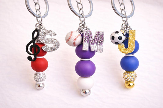 Personalized Initial Keychain: Beaded Charm, Sports & Music